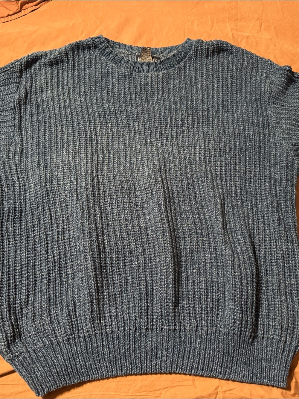 Vintage Lands' End Men's Slate Blue Ribbed Crewneck Sweater